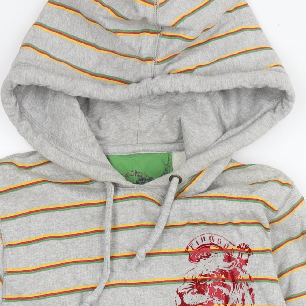 Ringspun Mens Grey Striped Cotton Pullover Hoodie Size M - Logo Beaded Detail