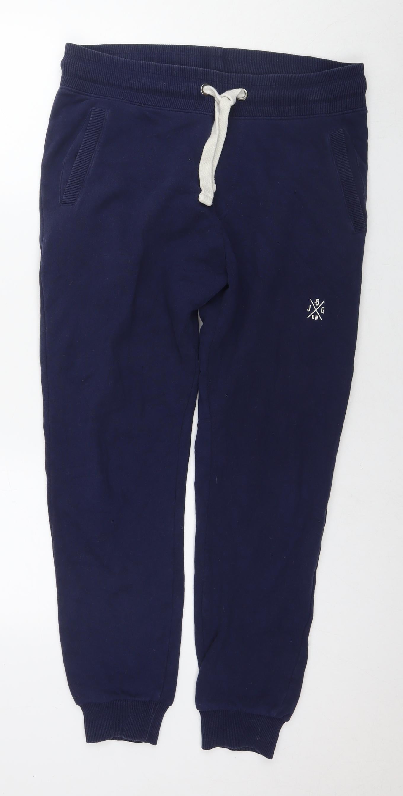 Jog On Mens Blue Cotton Jogger Trousers Size L L27 in Regular Drawstring