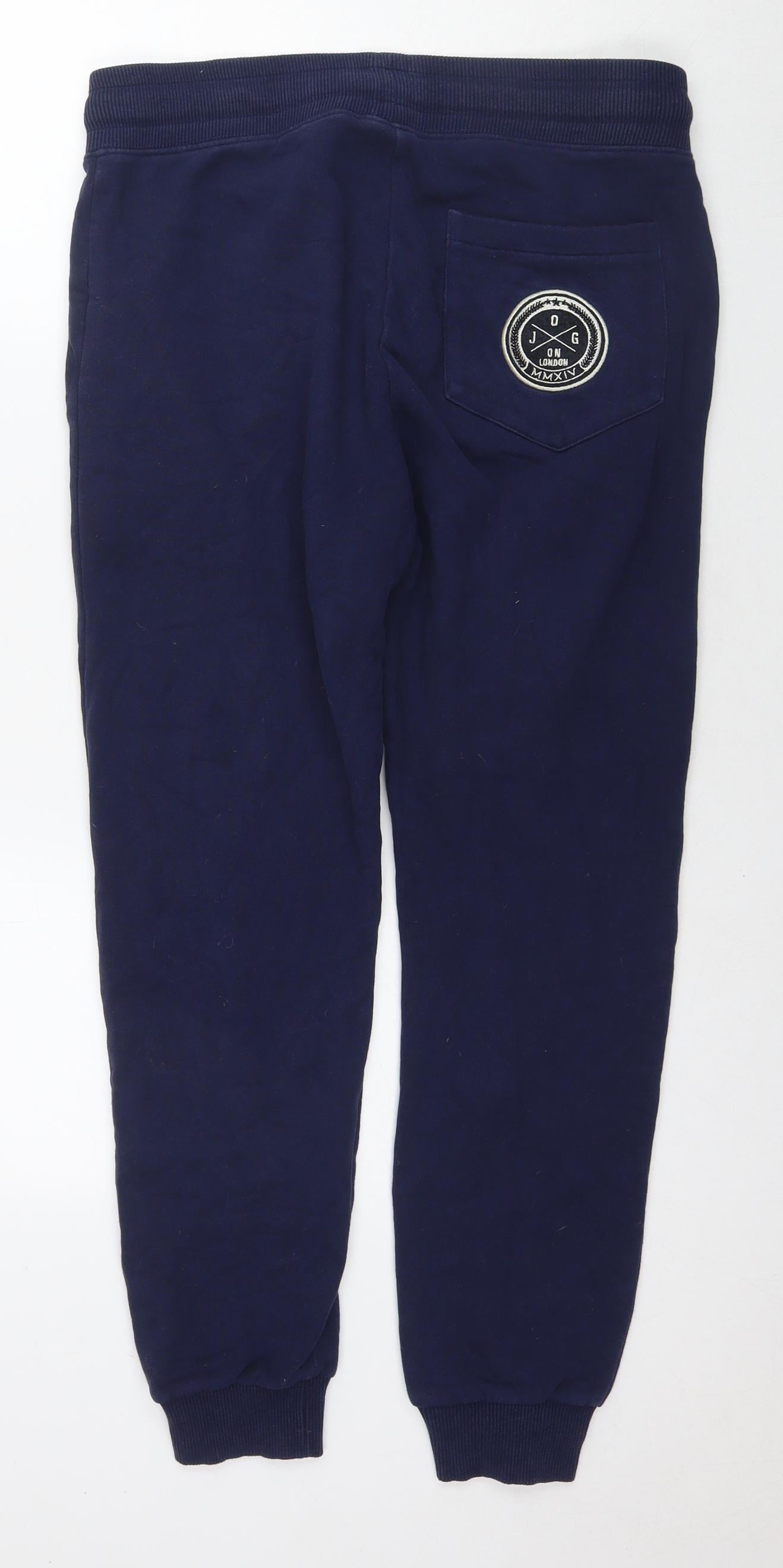 Jog On Mens Blue Cotton Jogger Trousers Size L L27 in Regular Drawstring