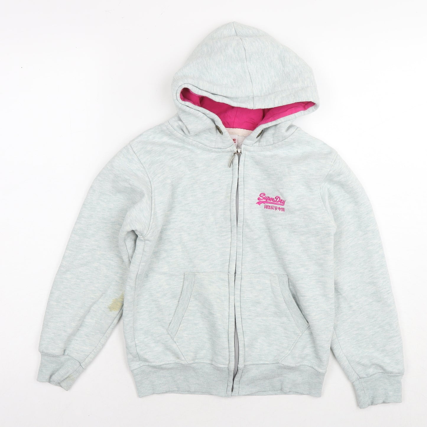 Superdry Girls Grey Cotton Full Zip Hoodie Size 9-10 Years Zip - Age 9-11 Years