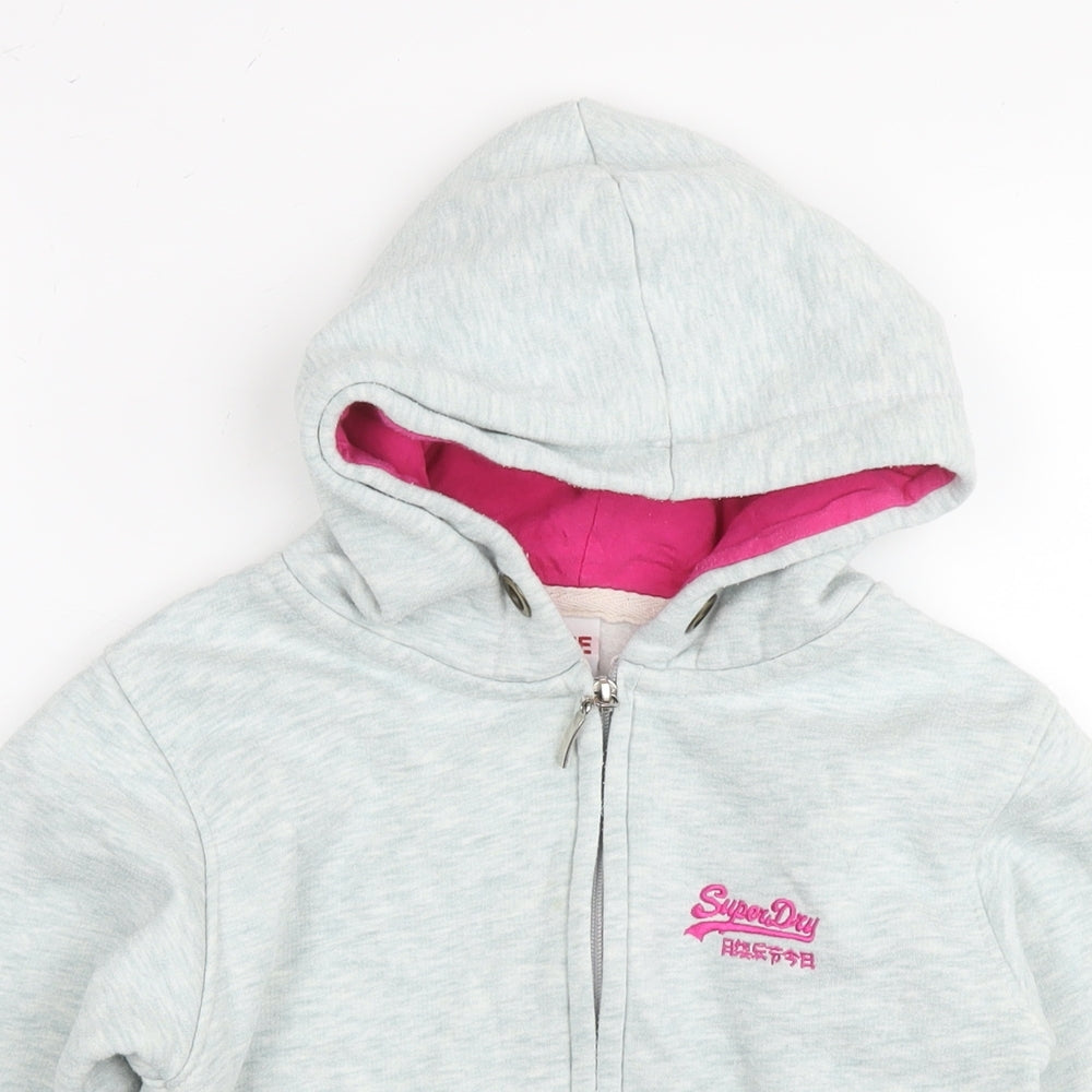 Superdry Girls Grey Cotton Full Zip Hoodie Size 9-10 Years Zip - Age 9-11 Years