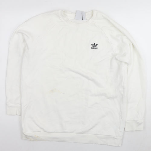 adidas Mens White Cotton Pullover Sweatshirt Size L - Logo