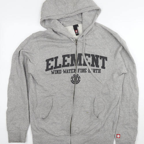 Element Mens Grey Cotton Full Zip Hoodie Size M - Logo