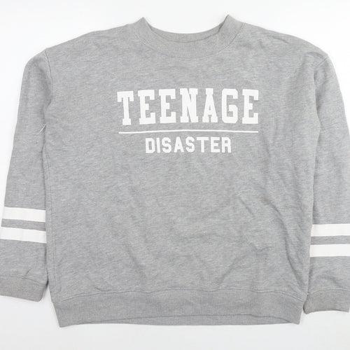 Pull&Bear Womens Grey Cotton Pullover Hoodie Size L Pullover - Teenage Disaster