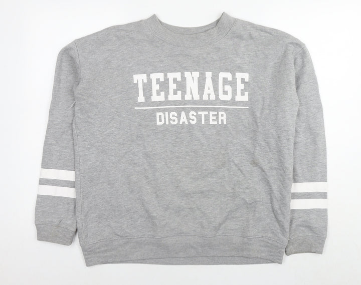 Pull&Bear Womens Grey Cotton Pullover Hoodie Size L Pullover - Teenage Disaster