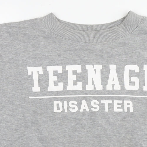 Pull&Bear Womens Grey Cotton Pullover Hoodie Size L Pullover - Teenage Disaster