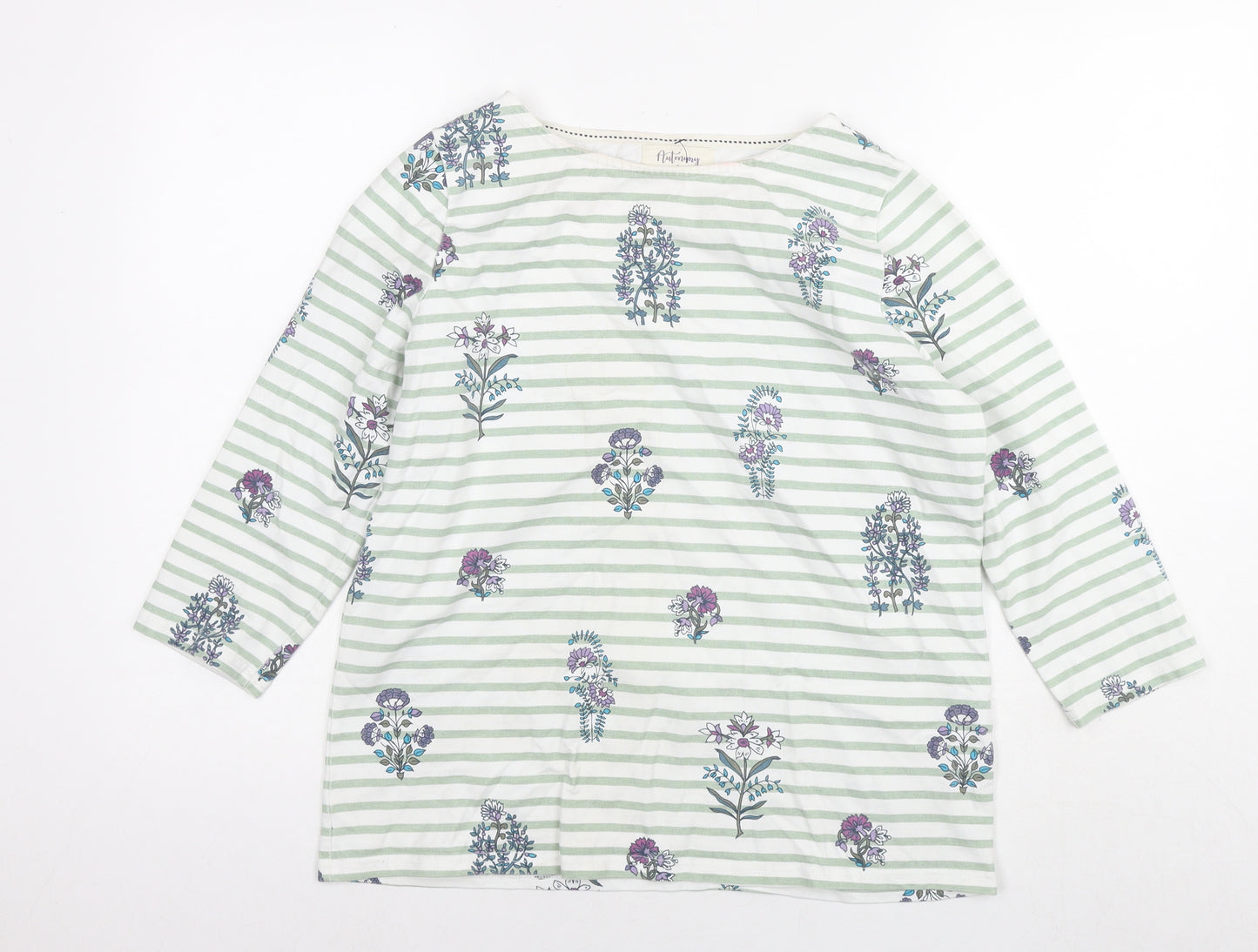 Autonomy Womens White Striped Cotton Pullover Hoodie Size S Pullover - Flowers