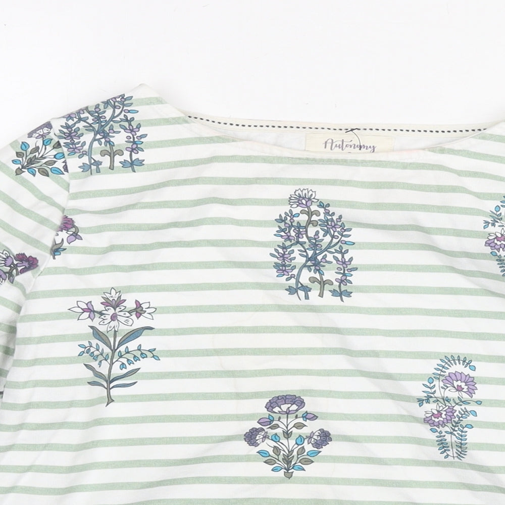 Autonomy Womens White Striped Cotton Pullover Hoodie Size S Pullover - Flowers