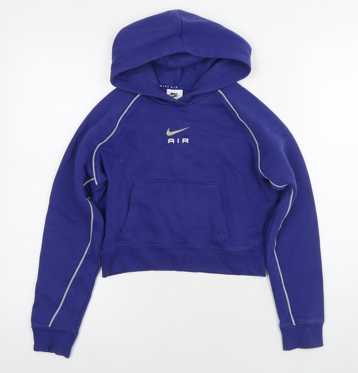 Nike Girls Blue Cotton Pullover Hoodie Size 9-10 Years Pullover - Age 9-11 Years Cropped Logo
