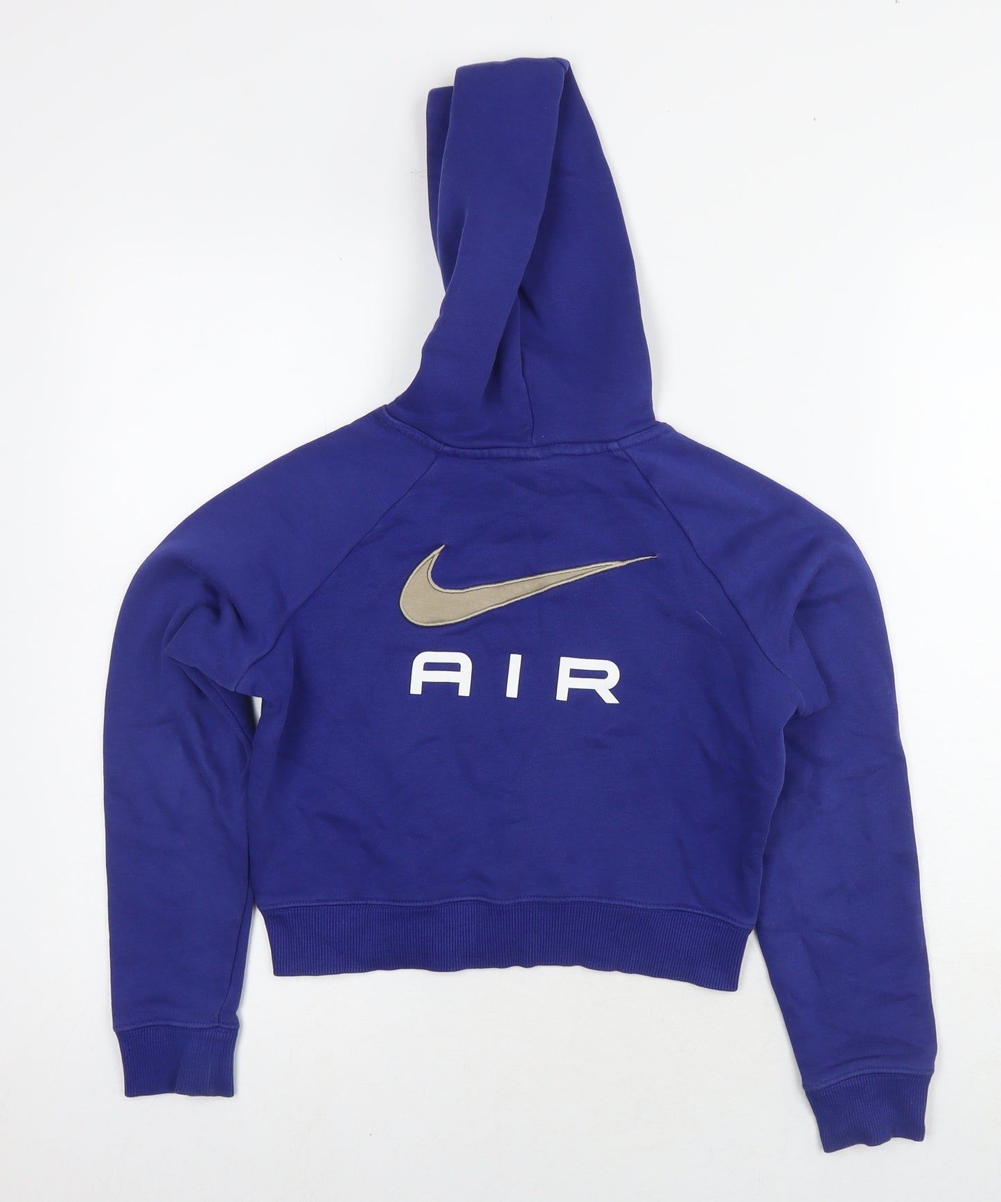 Nike Girls Blue Cotton Pullover Hoodie Size 9-10 Years Pullover - Age 9-11 Years Cropped Logo