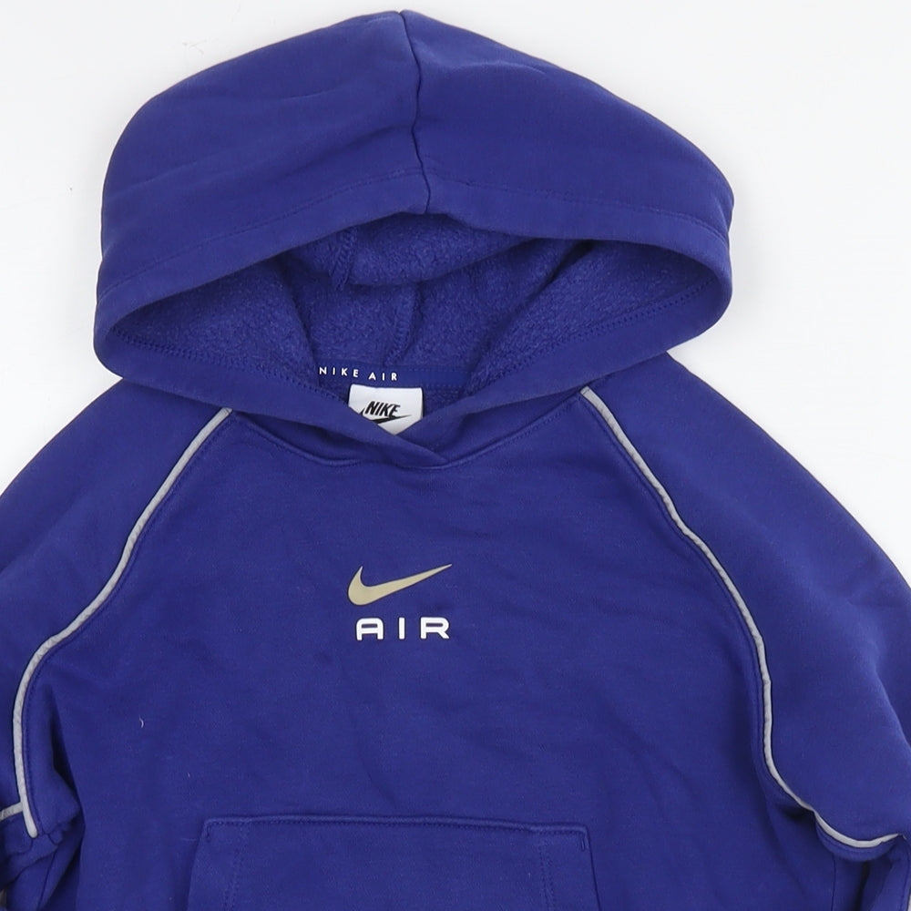 Nike Girls Blue Cotton Pullover Hoodie Size 9-10 Years Pullover - Age 9-11 Years Cropped Logo