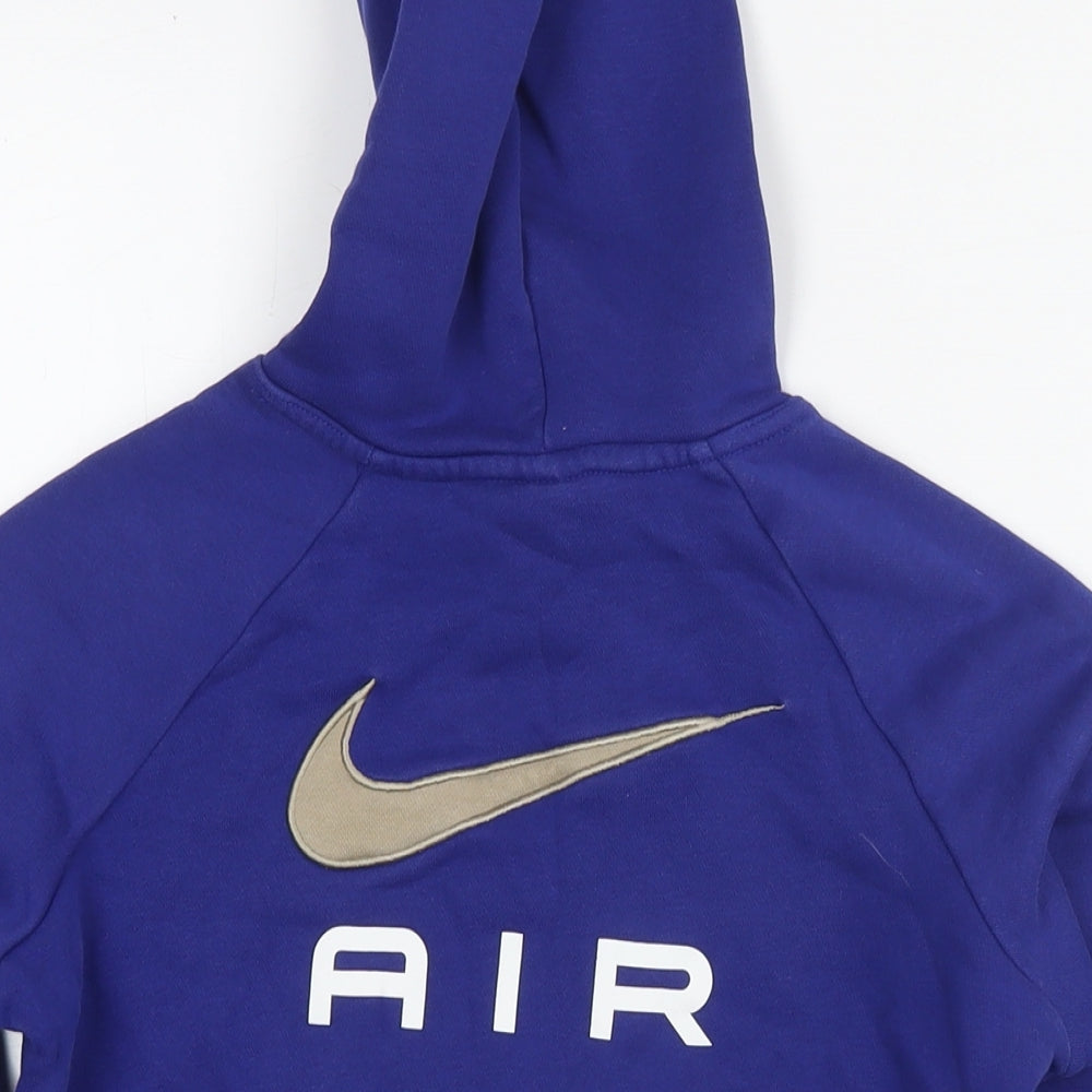 Nike Girls Blue Cotton Pullover Hoodie Size 9-10 Years Pullover - Age 9-11 Years Cropped Logo