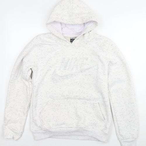 Nike Girls White Geometric Cotton Pullover Sweatshirt Size XL Pullover - Logo Embellishment Detail