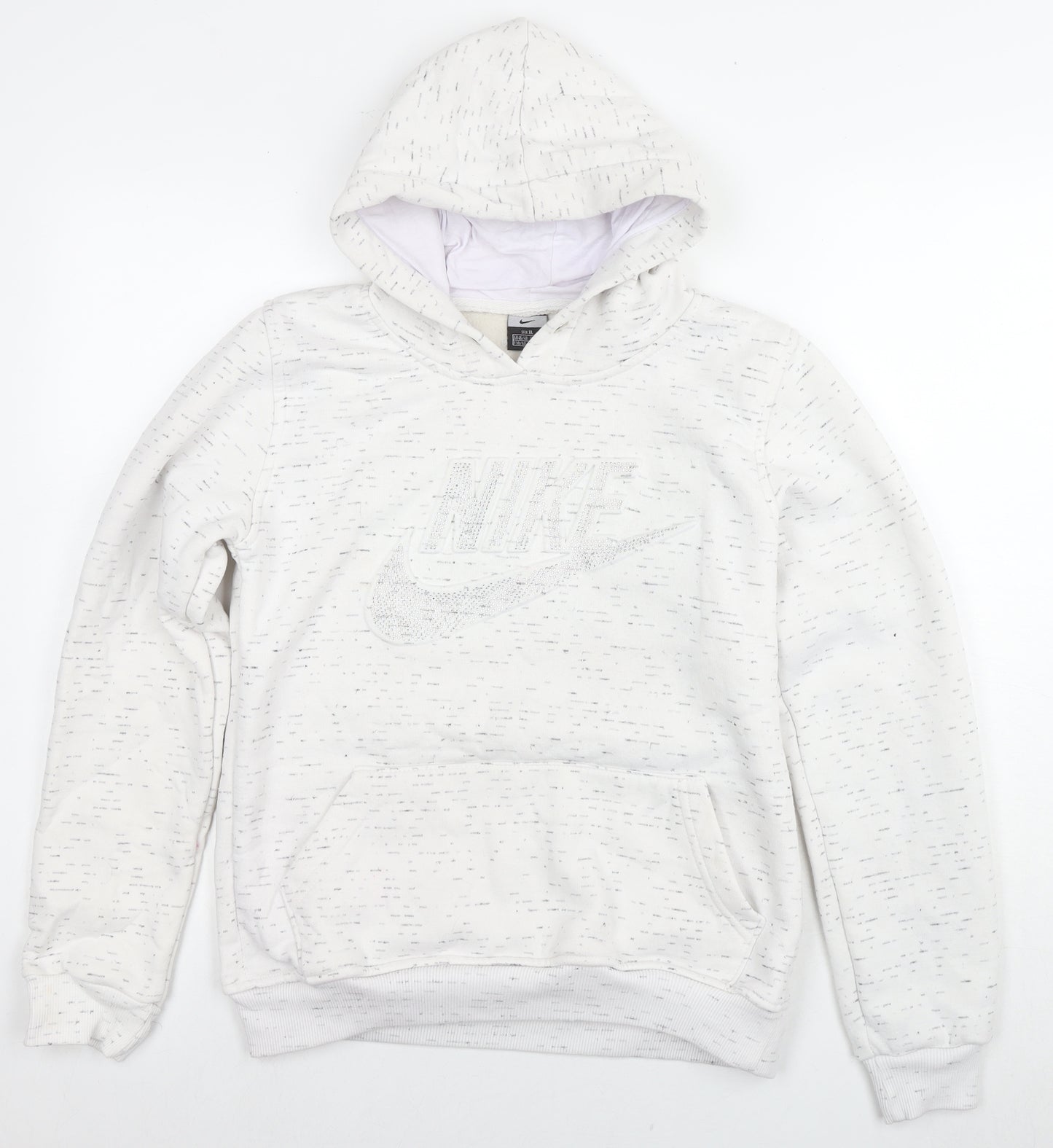 Nike Girls White Geometric Cotton Pullover Sweatshirt Size XL Pullover - Logo Embellishment Detail