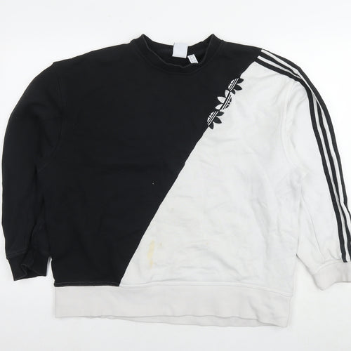 adidas Womens Black Colourblock Cotton Pullover Hoodie Size 10 Pullover - Logo