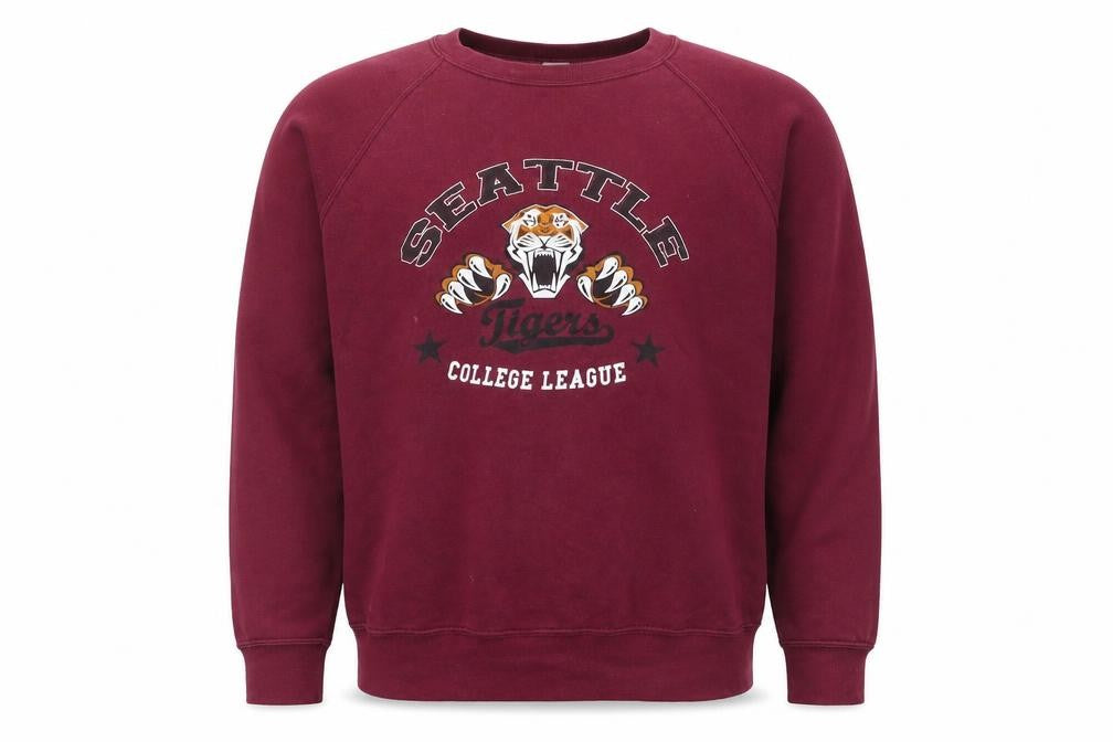 Front view of Seattle women’s purple cotton pullover sweatshirt, size L, pullover - tiger