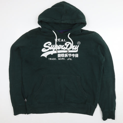 Superdry Womens Green Cotton Pullover Hoodie Size 2XL Pullover - Logo