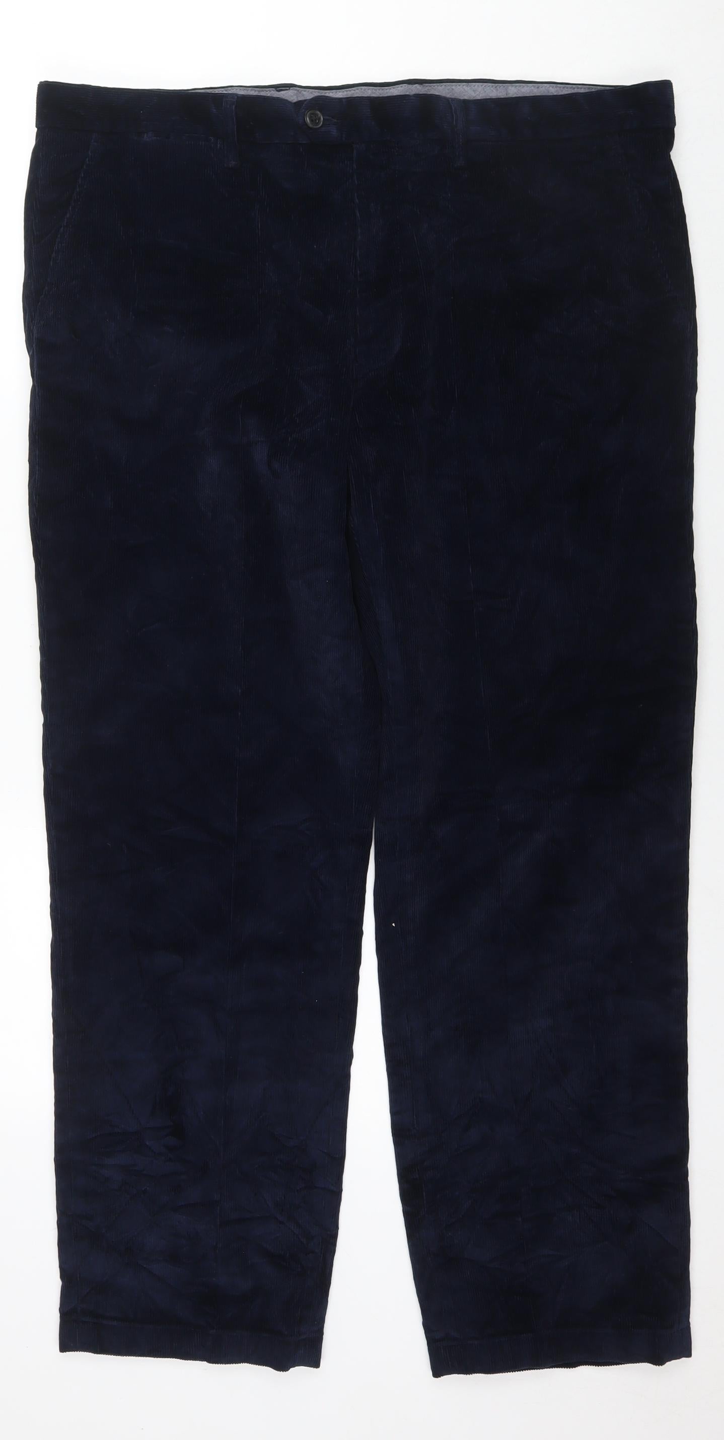 Marks and Spencer Mens Blue Cotton Trousers Size 40 in L31 in Regular Zip