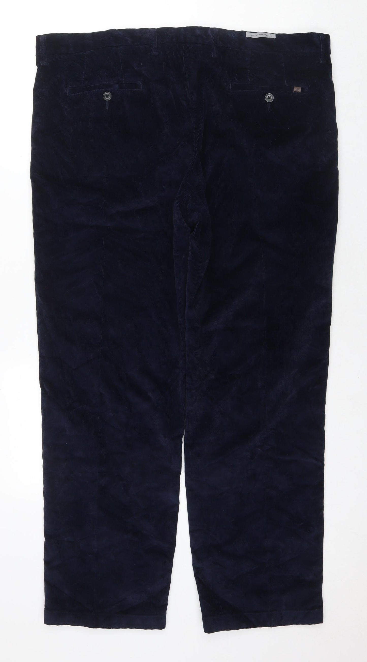 Marks and Spencer Mens Blue Cotton Trousers Size 40 in L31 in Regular Zip