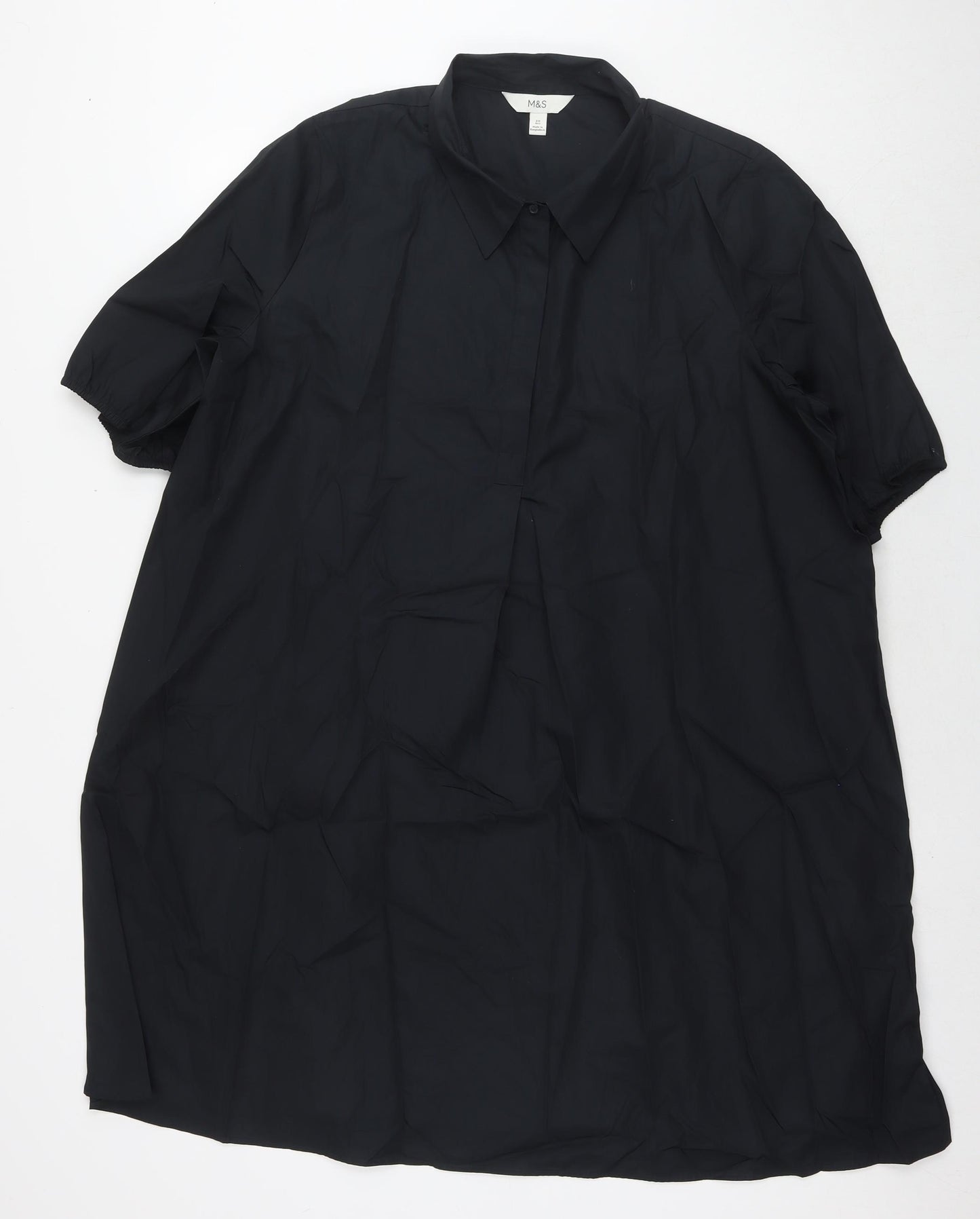 Marks and Spencer Womens Black Cotton A-Line Size 20 Round Neck Button