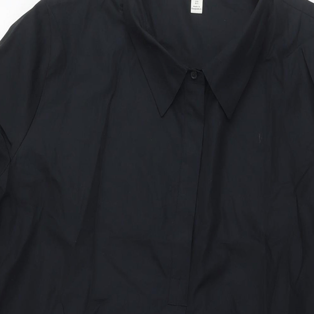 Marks and Spencer Womens Black Cotton A-Line Size 20 Round Neck Button