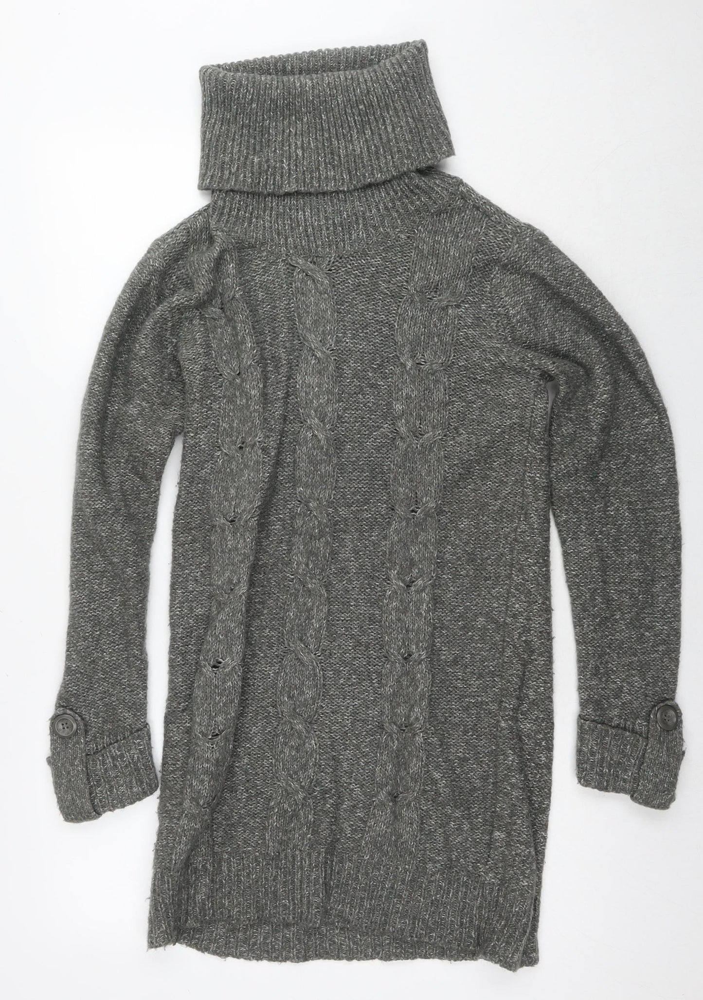 BHS Womens Grey Roll Neck Acrylic Tunic Jumper Size 10