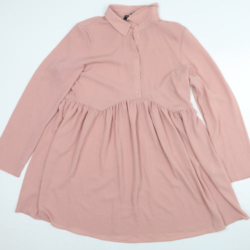 ASOS Womens Pink Polyester Shirt Dress Size 16 Collared Button