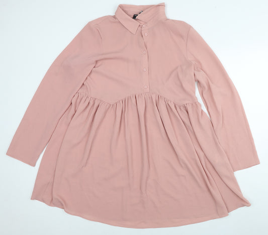 ASOS Womens Pink Polyester Shirt Dress Size 16 Collared Button