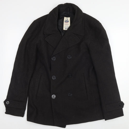 Rhino Mens Black Pea Coat Coat Size M Zip