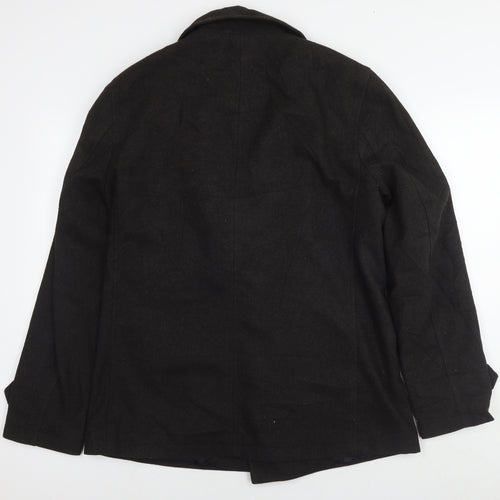 Rhino Mens Black Pea Coat Coat Size M Zip