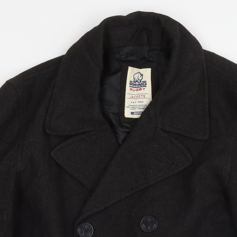 Rhino Mens Black Pea Coat Coat Size M Zip