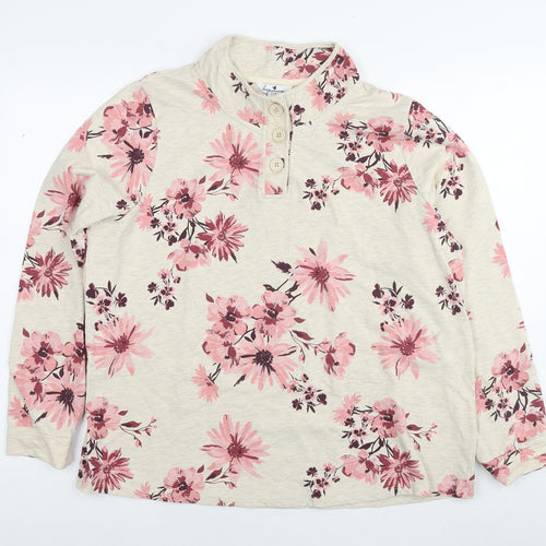 Julipa Womens Beige Floral Cotton Pullover Sweatshirt Size 16 Pullover