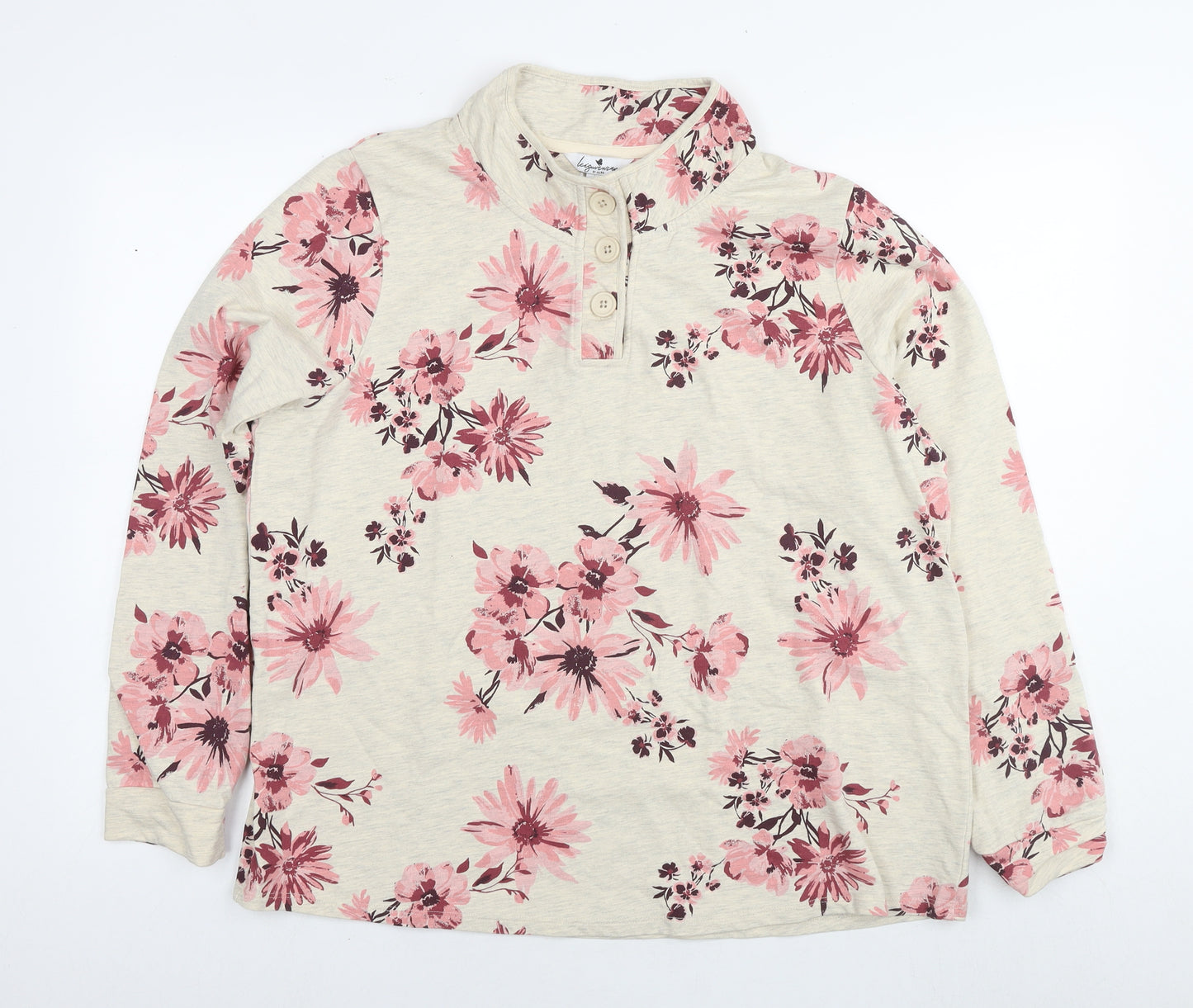 Julipa Womens Beige Floral Cotton Pullover Sweatshirt Size 16 Pullover