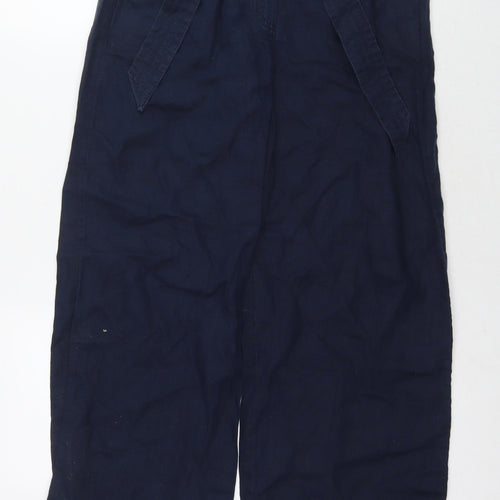 Marks and Spencer Womens Blue Linen Trousers Size 8 L28 in Regular Zip