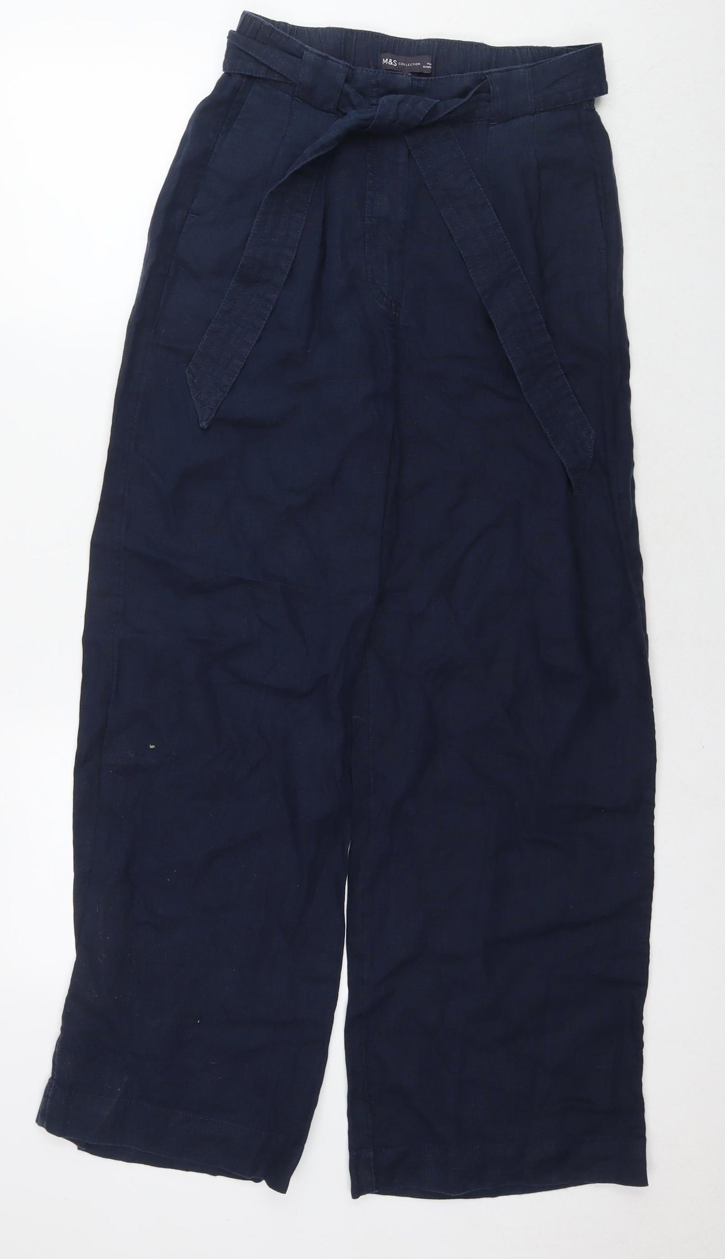 Marks and Spencer Womens Blue Linen Trousers Size 8 L28 in Regular Zip