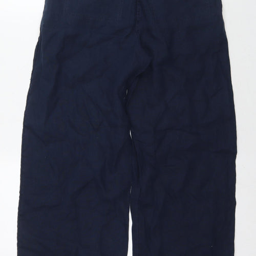 Marks and Spencer Womens Blue Linen Trousers Size 8 L28 in Regular Zip