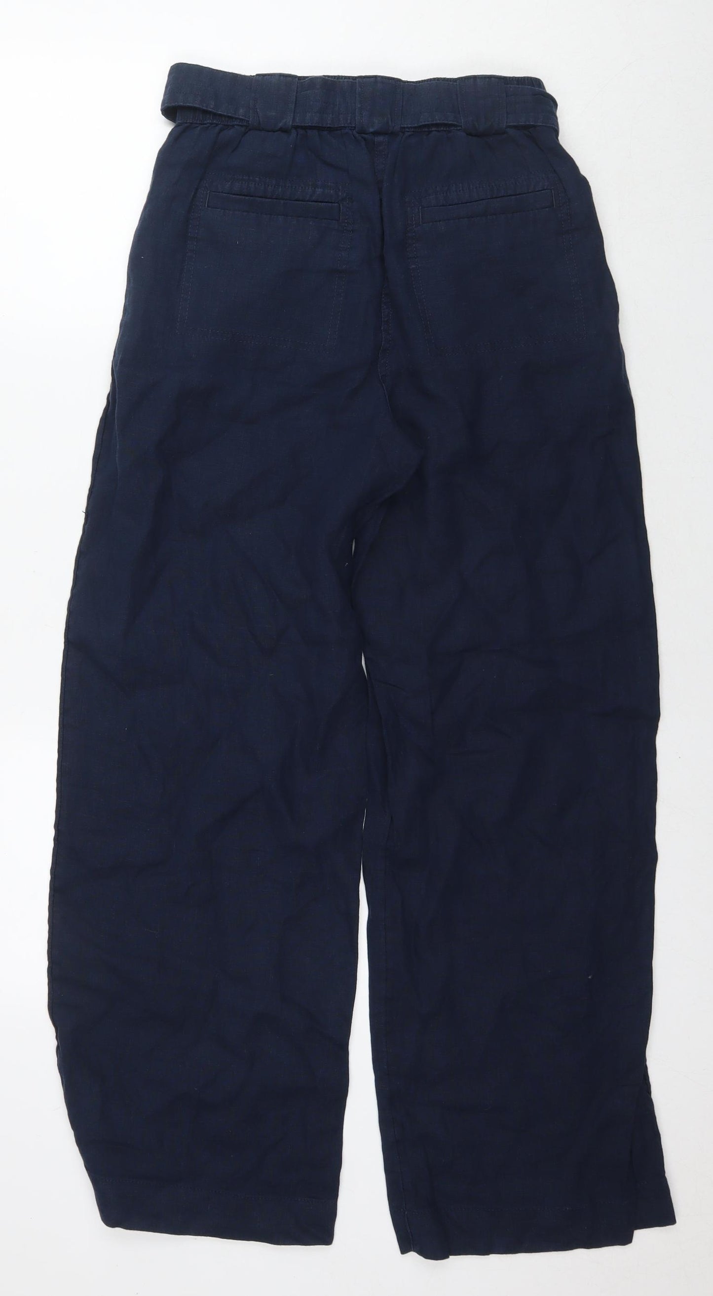 Marks and Spencer Womens Blue Linen Trousers Size 8 L28 in Regular Zip