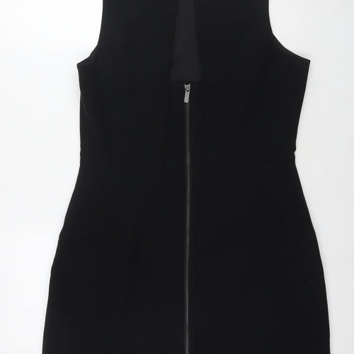 NEXT Womens Black Polyester A-Line Size 14 Round Neck Zip