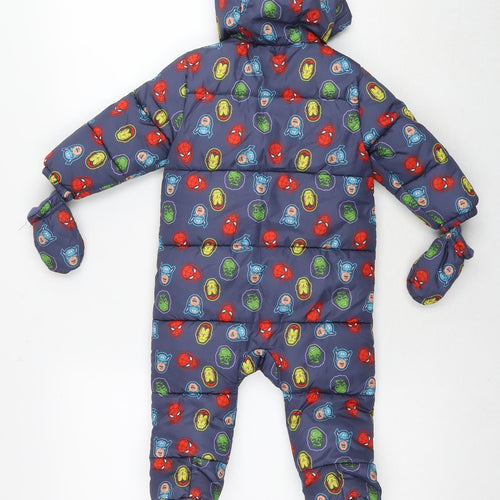 Marvel Boys Blue Geometric Windbreaker Snowsuit Size 9-12 Months Zip - Marvel Avengers Heroes