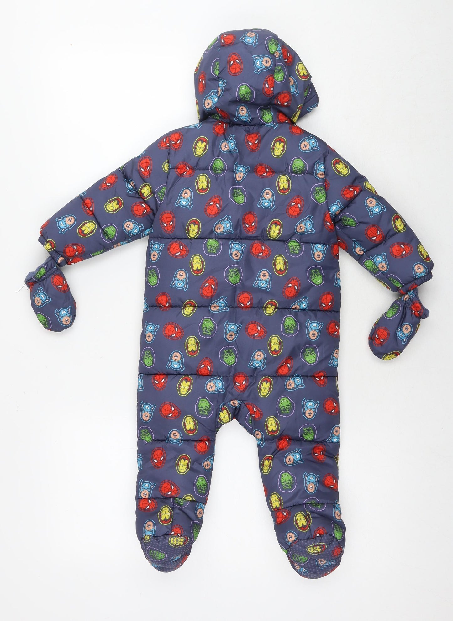 Marvel Boys Blue Geometric Windbreaker Snowsuit Size 9-12 Months Zip - Marvel Avengers Heroes