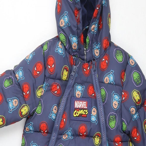 Marvel Boys Blue Geometric Windbreaker Snowsuit Size 9-12 Months Zip - Marvel Avengers Heroes