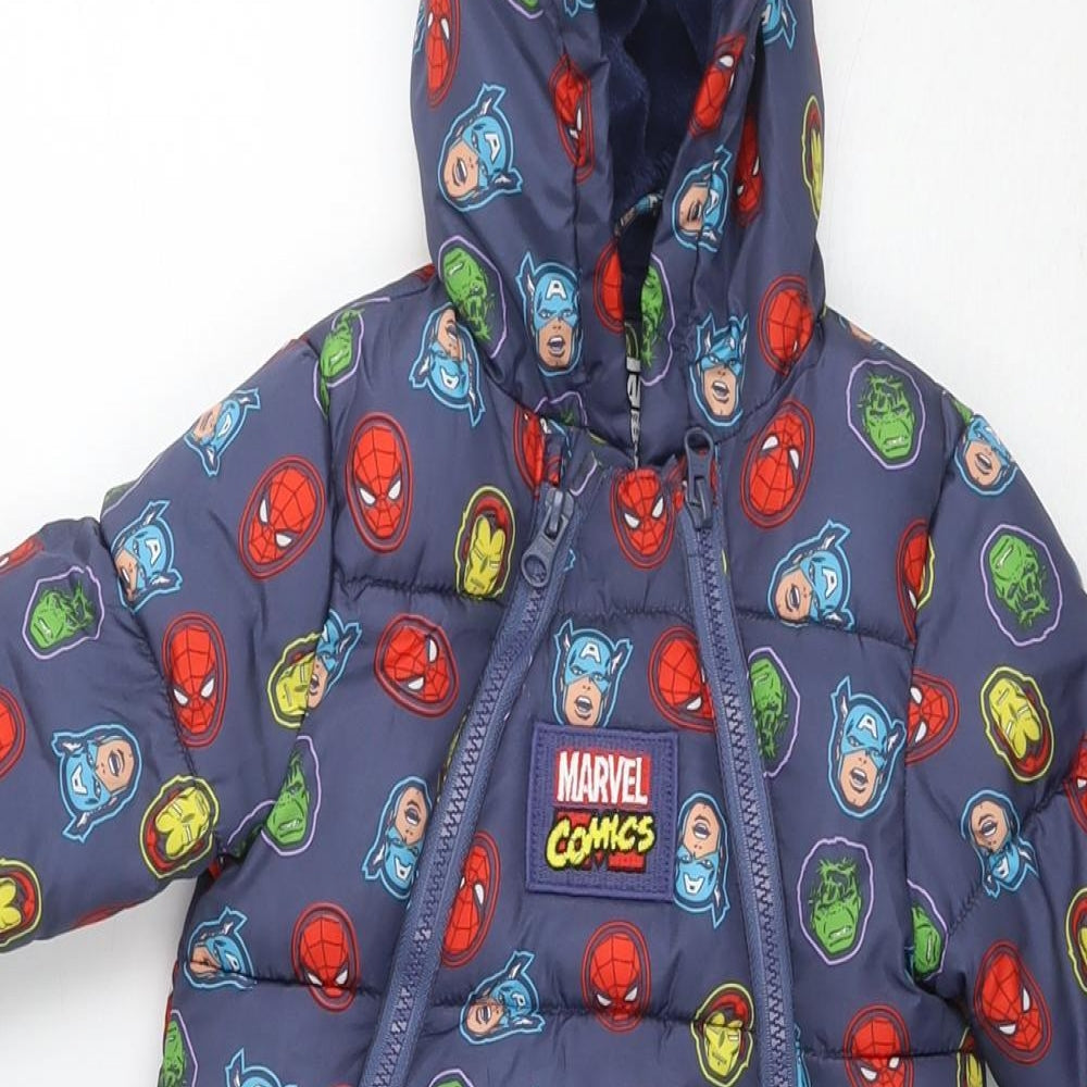 Marvel Boys Blue Geometric Windbreaker Snowsuit Size 9-12 Months Zip - Marvel Avengers Heroes
