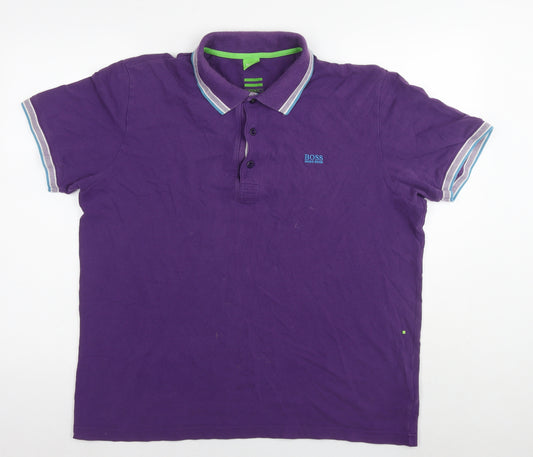 Boss Mens Purple Cotton Polo Size 2XL Collared Pullover