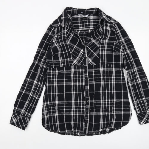 Red Herring Womens Black Plaid Cotton Basic Button-Up Size 12 Collared