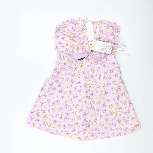 Zara Womens Purple Floral Polyester Mini Size S Sweetheart Zip
