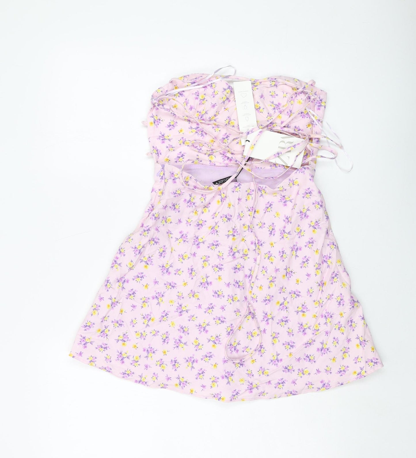 Zara Womens Purple Floral Polyester Mini Size S Sweetheart Zip
