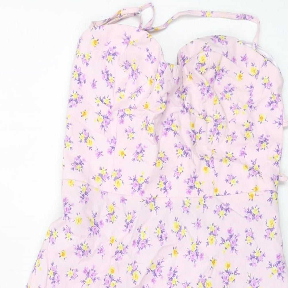 Zara Womens Purple Floral Polyester Mini Size S Sweetheart Zip