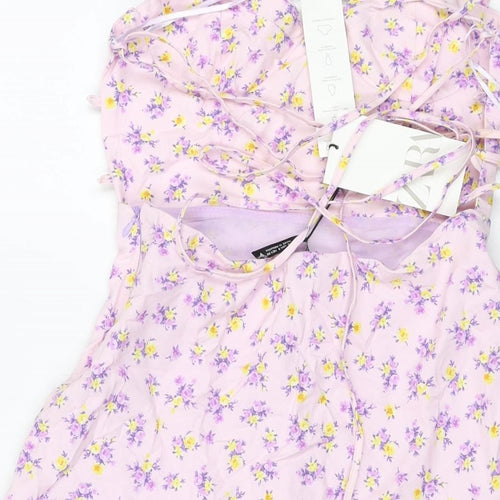 Zara Womens Purple Floral Polyester Mini Size S Sweetheart Zip