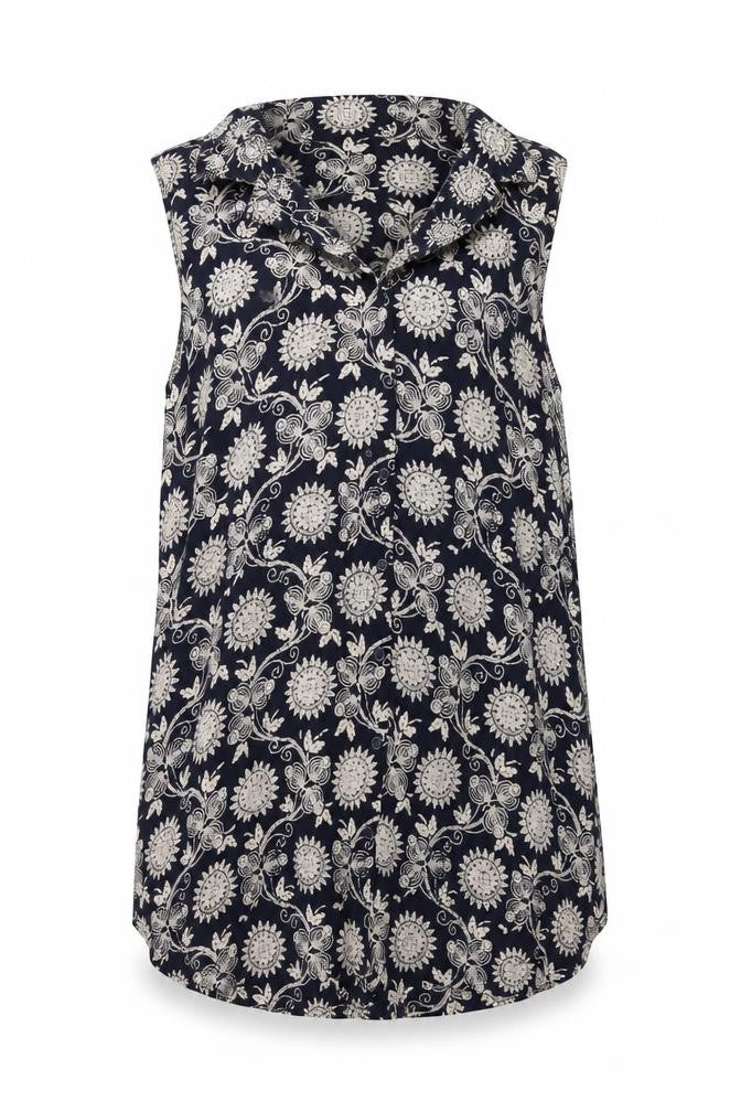 Glamorous Womens Blue Geometric Viscose Basic Tank Size 10 Collared