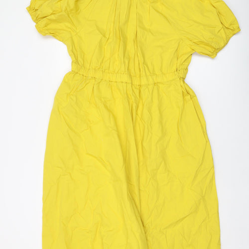 Marks and Spencer Womens Yellow Cotton A-Line Size 16 Round Neck Tie